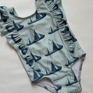 NWT Kate Quinn 6-12M Sailboat Swimsuit Ruffle UPF 50 One Piece